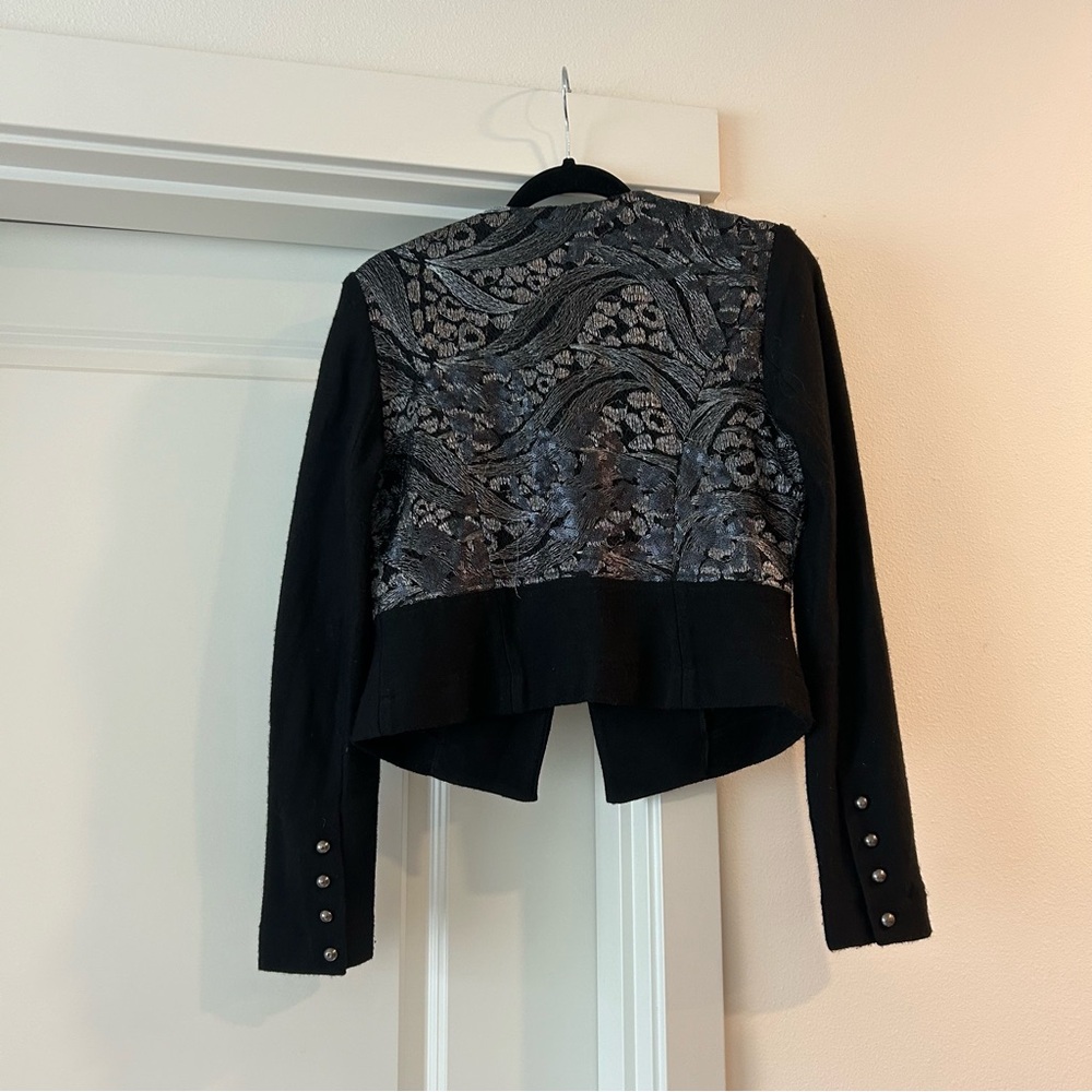 Cache medium wool Cardigan Blazer Jacket hybrid metallic floral black - Picture 4 of 4